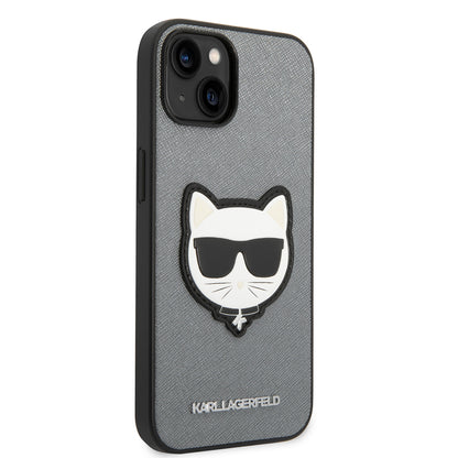 Калъф за Apple iPhone 14 Plus, Karl Lagerfeld, Saffiano Choupette's Head, Сребрист