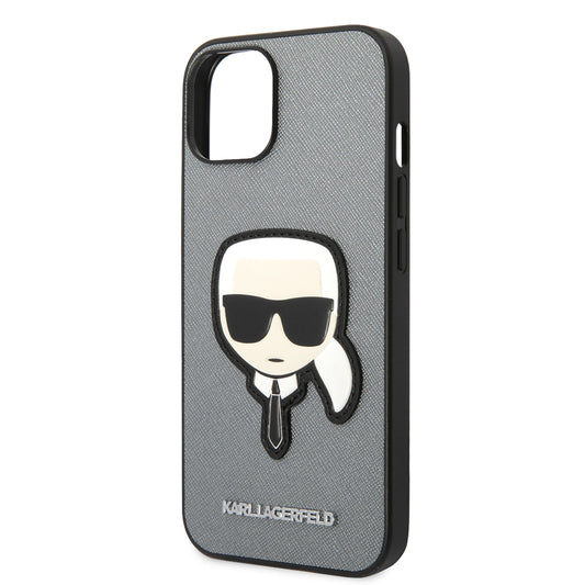 Case for Apple iPhone 14 Plus, Karl Lagerfeld, Saffiano Karl's Head, Silver