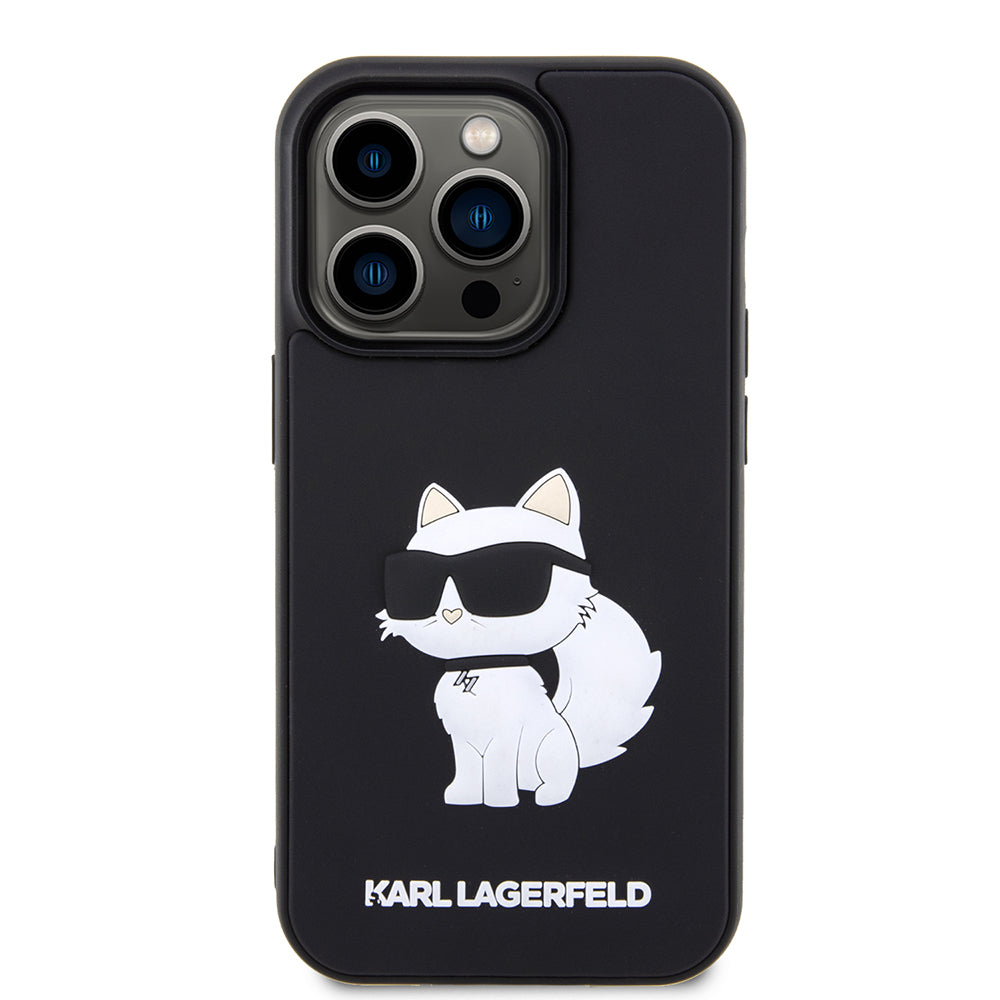 Калъф за Apple iPhone 14 Pro, Karl Lagerfeld, 3D Rubber Choupette, Черен