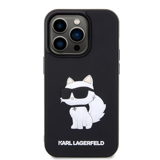Калъф за Apple iPhone 14 Pro, Karl Lagerfeld, 3D Rubber Choupette, Черен