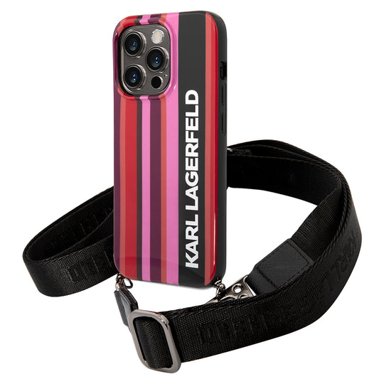 Калъф за Apple iPhone 14 Pro, Karl Lagerfeld, Color Stripes with Strap, Розов