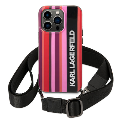 Калъф за Apple iPhone 14 Pro, Karl Lagerfeld, Color Stripes with Strap, Розов