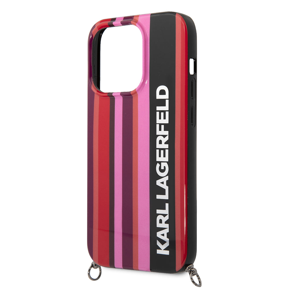 Калъф за Apple iPhone 14 Pro, Karl Lagerfeld, Color Stripes with Strap, Розов