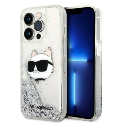 Калъф за Apple iPhone 14 Pro, Karl Lagerfeld, Glitter Choupette's Head, Сребрист