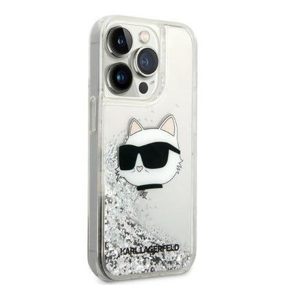 Калъф за Apple iPhone 14 Pro, Karl Lagerfeld, Glitter Choupette's Head, Сребрист