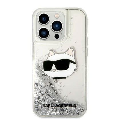 Калъф за Apple iPhone 14 Pro, Karl Lagerfeld, Glitter Choupette's Head, Сребрист