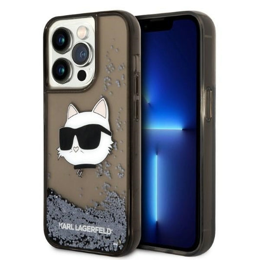 Калъф за Apple iPhone 14 Pro, Karl Lagerfeld, Glitter Choupette's Head, Черен