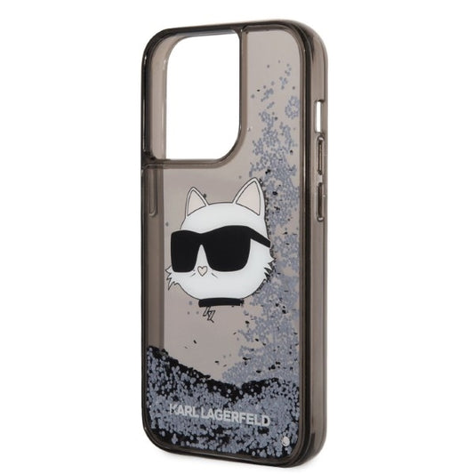 Калъф за Apple iPhone 14 Pro, Karl Lagerfeld, Glitter Choupette's Head, Черен