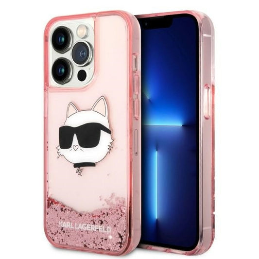 Калъф за Apple iPhone 14 Pro, Karl Lagerfeld, Glitter Choupette's Head, Розов