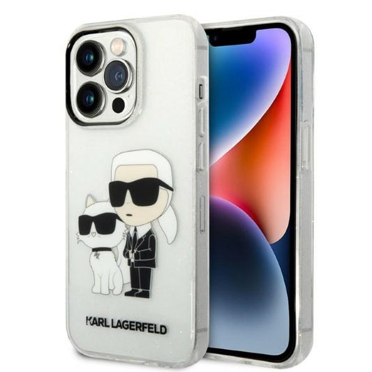 Калъф за Apple iPhone 14 Pro, Karl Lagerfeld, Glitter Karl & Choupette, Прозрачен