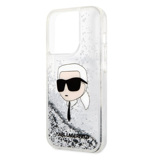 Калъф за Apple iPhone 14 Pro, Karl Lagerfeld, Glitter Karl's Head, Сребрист