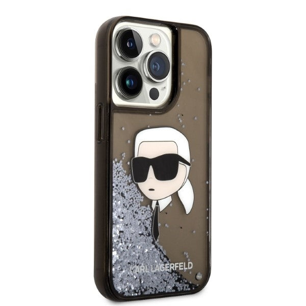 Калъф за Apple iPhone 14 Pro, Karl Lagerfeld, Glitter Karl's Head, Черен