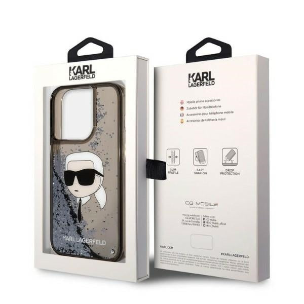 Калъф за Apple iPhone 14 Pro, Karl Lagerfeld, Glitter Karl's Head, Черен