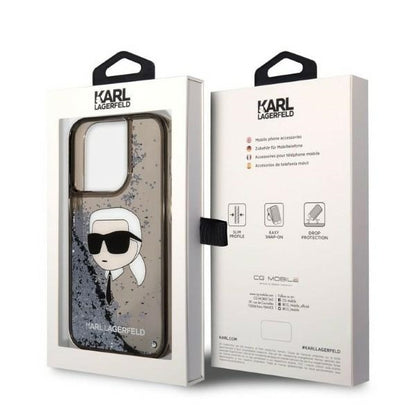 Калъф за Apple iPhone 14 Pro, Karl Lagerfeld, Glitter Karl's Head, Черен