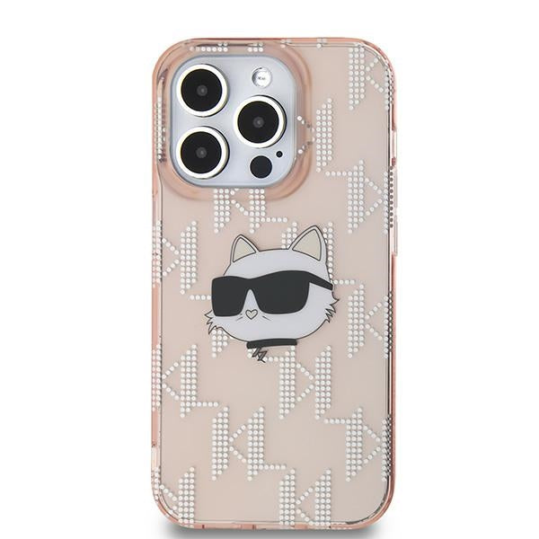 Калъф за Apple iPhone 14 Pro, Karl Lagerfeld, IML Luxury Monogram Choupette's Head, Розов