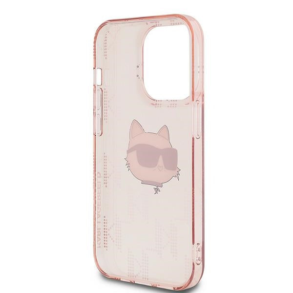 Калъф за Apple iPhone 14 Pro, Karl Lagerfeld, IML Luxury Monogram Choupette's Head, Розов