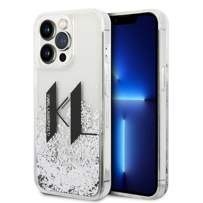 Калъф за Apple iPhone 14 Pro, Karl Lagerfeld, Liquid Glitter Big KL, Сребрист