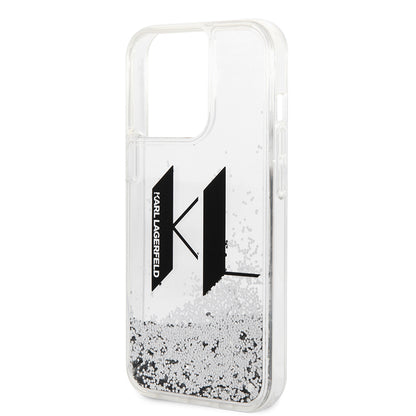 Калъф за Apple iPhone 14 Pro, Karl Lagerfeld, Liquid Glitter Big KL, Сребрист