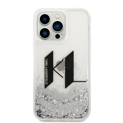 Калъф за Apple iPhone 14 Pro, Karl Lagerfeld, Liquid Glitter Big KL, Сребрист