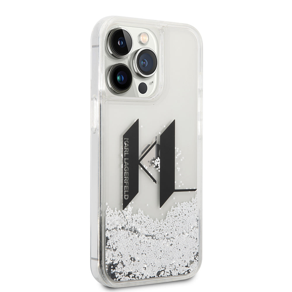 Калъф за Apple iPhone 14 Pro, Karl Lagerfeld, Liquid Glitter Big KL, Сребрист