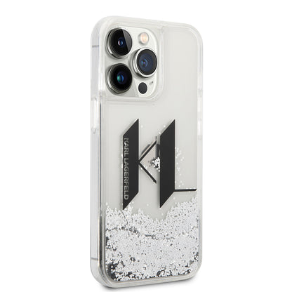 Калъф за Apple iPhone 14 Pro, Karl Lagerfeld, Liquid Glitter Big KL, Сребрист