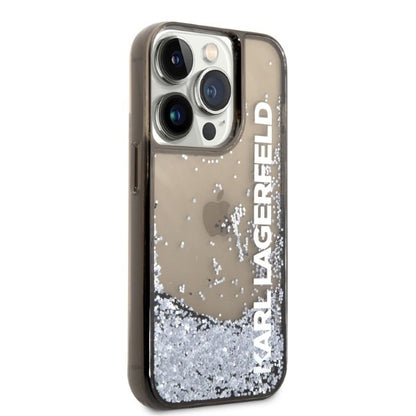 Калъф за Apple iPhone 14 Pro, Karl Lagerfeld, Liquid Glitter KL Logo, Черен