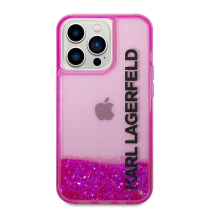 Калъф за Apple iPhone 14 Pro, Karl Lagerfeld, Liquid Glitter KL Logo, Розов