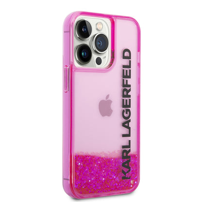 Калъф за Apple iPhone 14 Pro, Karl Lagerfeld, Liquid Glitter KL Logo, Розов