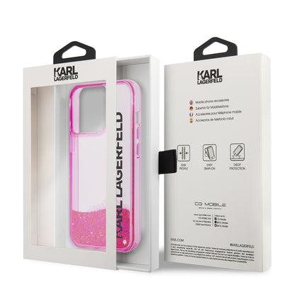 Калъф за Apple iPhone 14 Pro, Karl Lagerfeld, Liquid Glitter KL Logo, Розов
