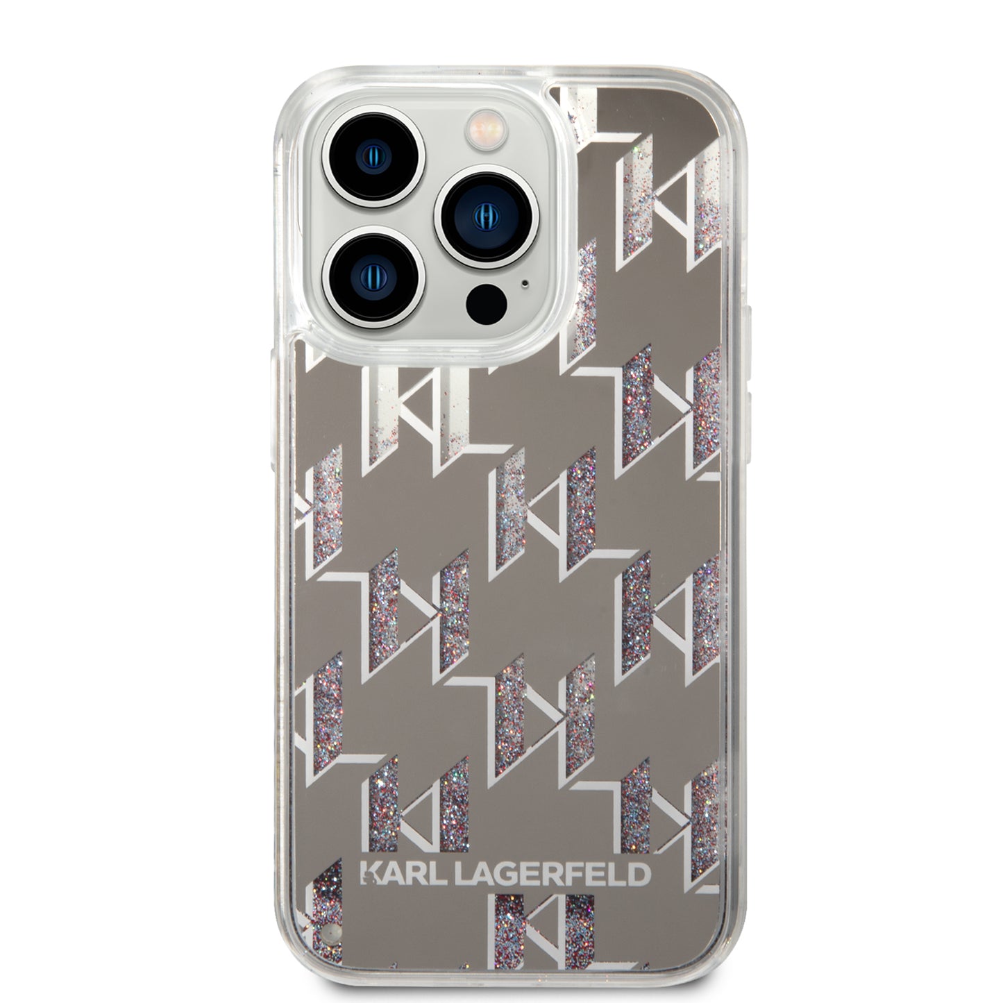 Калъф за Apple iPhone 14 Pro, Karl Lagerfeld, Liquid Glitter Monogram, Сребрист