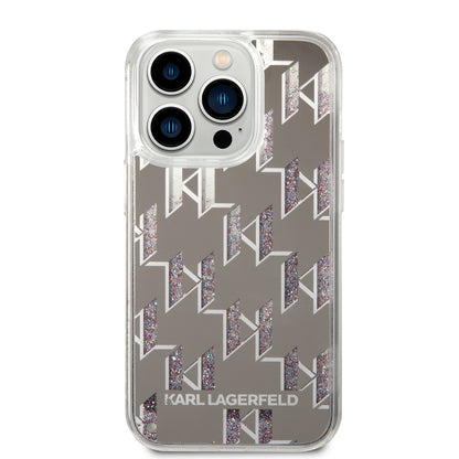 Калъф за Apple iPhone 14 Pro, Karl Lagerfeld, Liquid Glitter Monogram, Сребрист