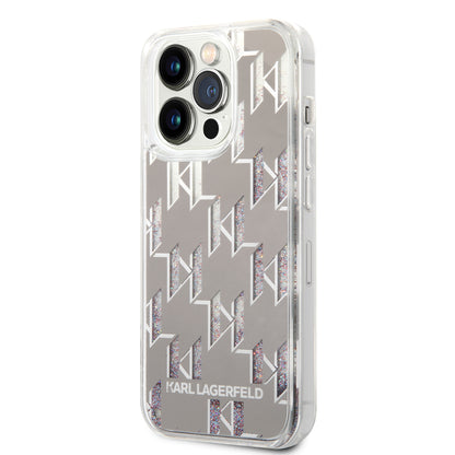 Калъф за Apple iPhone 14 Pro, Karl Lagerfeld, Liquid Glitter Monogram, Сребрист
