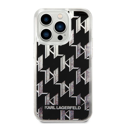 Калъф за Apple iPhone 14 Pro, Karl Lagerfeld, Liquid Glitter Monogram, Черен