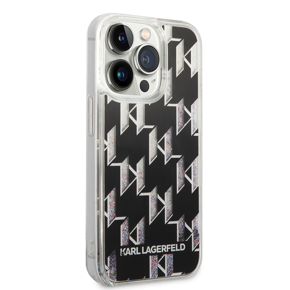 Калъф за Apple iPhone 14 Pro, Karl Lagerfeld, Liquid Glitter Monogram, Черен