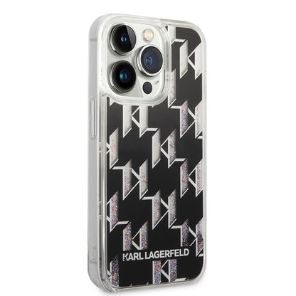Калъф за Apple iPhone 14 Pro, Karl Lagerfeld, Liquid Glitter Monogram, Черен