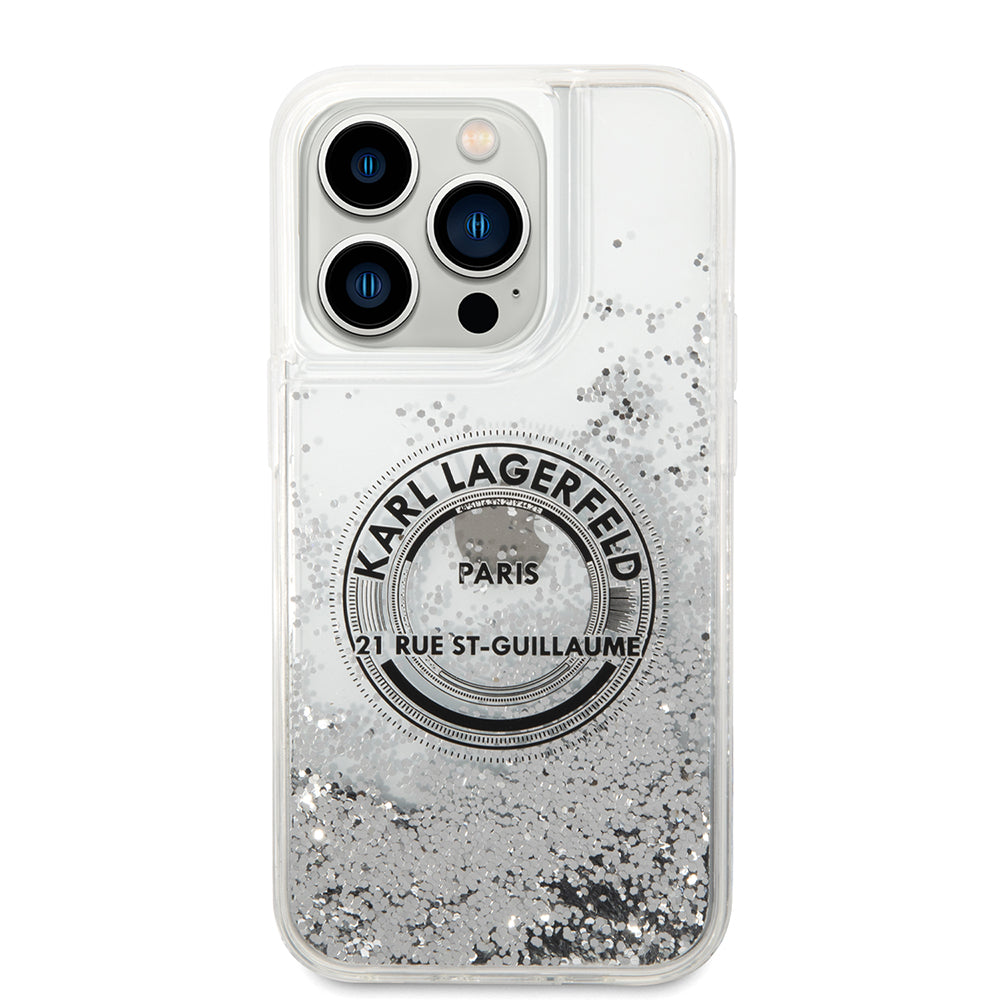 Калъф за Apple iPhone 14 Pro, Karl Lagerfeld, Liquid Glitter RSG, Сребрист