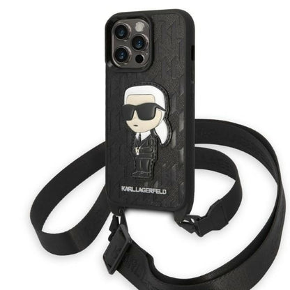 Калъф за Apple iPhone 14 Pro, Karl Lagerfeld, Monogram Ikonik Karl, Черен
