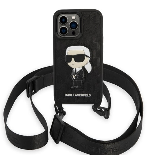 Калъф за Apple iPhone 14 Pro, Karl Lagerfeld, Monogram Ikonik Karl, Черен