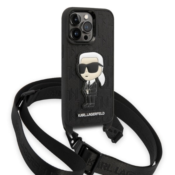 Калъф за Apple iPhone 14 Pro, Karl Lagerfeld, Monogram Ikonik Karl, Черен