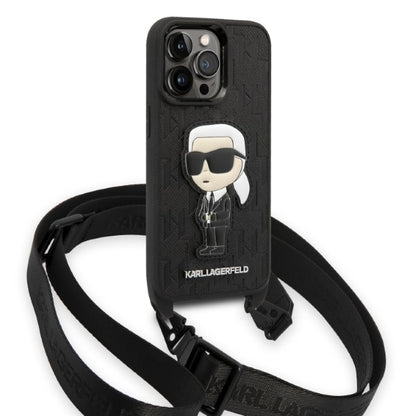 Калъф за Apple iPhone 14 Pro, Karl Lagerfeld, Monogram Ikonik Karl, Черен