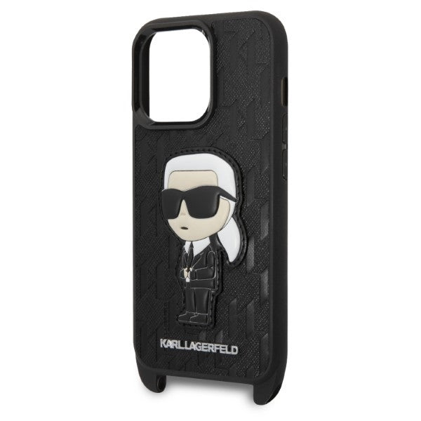 Калъф за Apple iPhone 14 Pro, Karl Lagerfeld, Monogram Ikonik Karl, Черен
