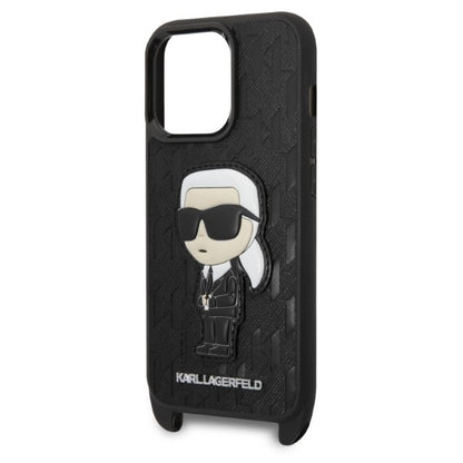 Калъф за Apple iPhone 14 Pro, Karl Lagerfeld, Monogram Ikonik Karl, Черен