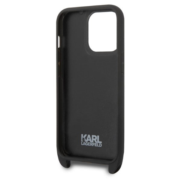 Калъф за Apple iPhone 14 Pro, Karl Lagerfeld, Monogram Plaque Logo with Strap, Черен