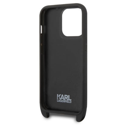 Калъф за Apple iPhone 14 Pro, Karl Lagerfeld, Monogram Plaque Logo with Strap, Черен