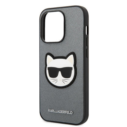Калъф за Apple iPhone 14 Pro, Karl Lagerfeld, Saffiano Choupette's Head, Сребрист