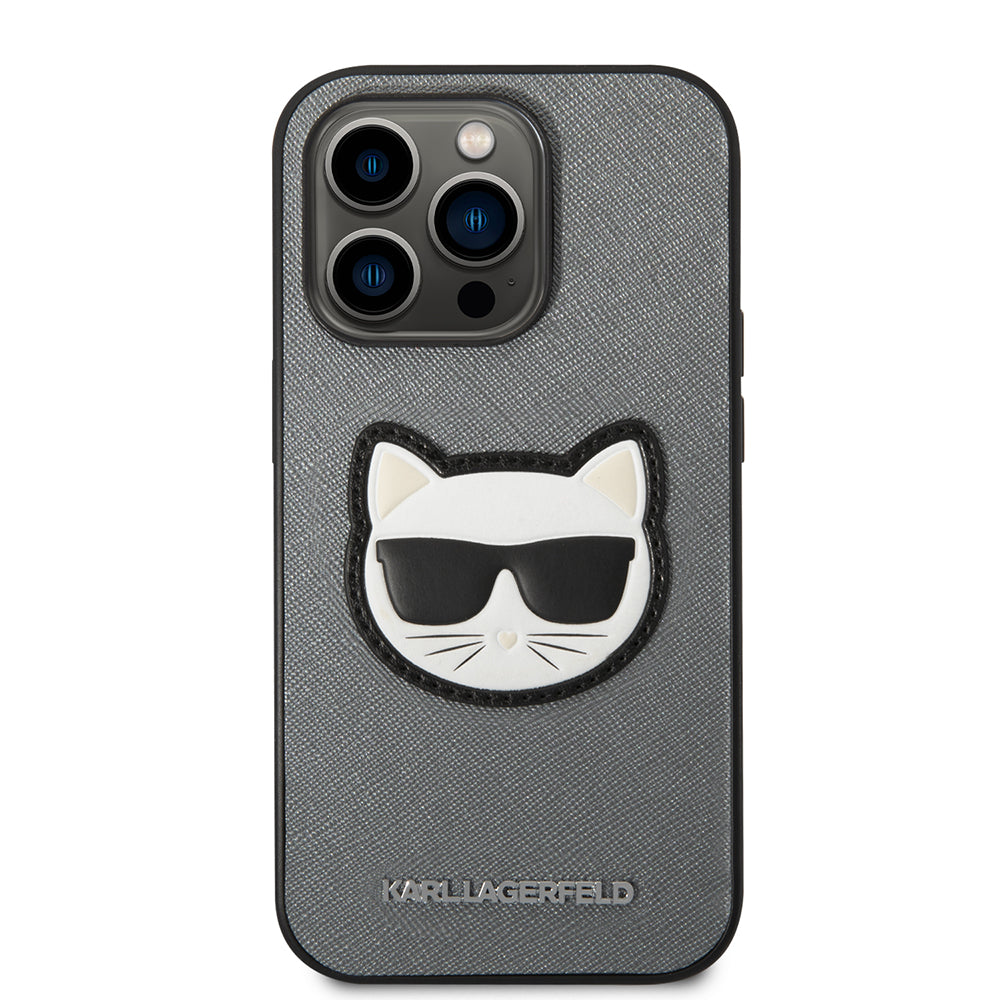 Калъф за Apple iPhone 14 Pro, Karl Lagerfeld, Saffiano Choupette's Head, Сребрист