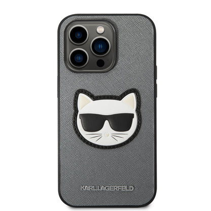 Калъф за Apple iPhone 14 Pro, Karl Lagerfeld, Saffiano Choupette's Head, Сребрист