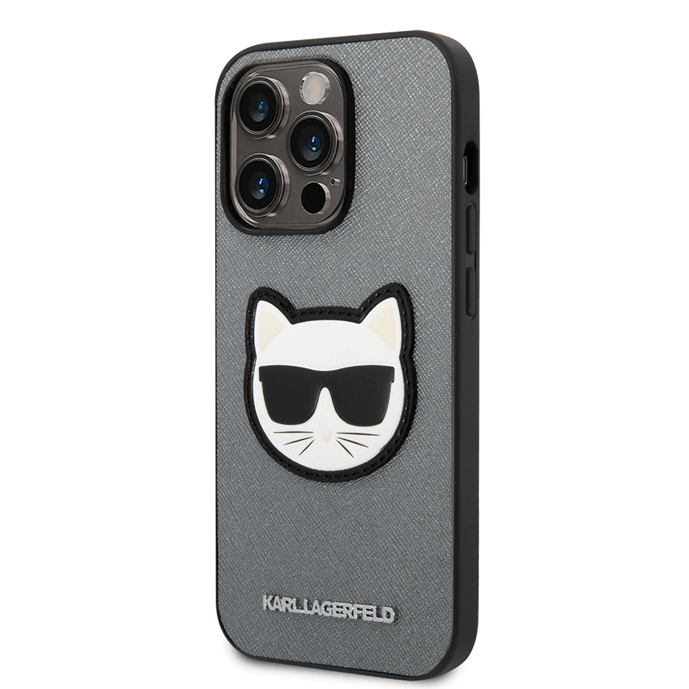 Калъф за Apple iPhone 14 Pro, Karl Lagerfeld, Saffiano Choupette's Head, Сребрист