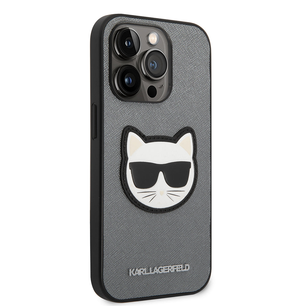 Калъф за Apple iPhone 14 Pro, Karl Lagerfeld, Saffiano Choupette's Head, Сребрист