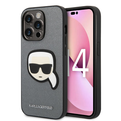 Калъф за Apple iPhone 14 Pro, Karl Lagerfeld, Saffiano Karl's Head, Сребрист
